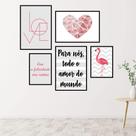 Kit Quadros Decorativos Love Sala Coração Felicidade 5 Peças