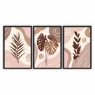 Kit Quadros Decorativos Moldura de Madeira Desenho de Folhas