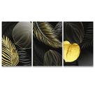 Kit Quadros Folhas Douradas Decorativo Preto Quarto Casal