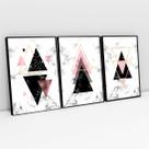 Kit Quadros Geométricos Formas Rosa Moderno Triangular Kit Quadros Geométricos Formas Rosa Moderno Triangular