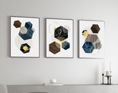 Kit Quadros Geométricos Hexagonais 3 Peças Kit Quadros Geométricos Hexagonais 3 Peças