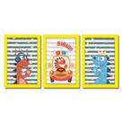 Kit Quadros Infantil Dinossauro Kids 20x30 3 Peças Titulo Moldura Amarela