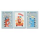 Kit Quadros Infantil Dinossauro Kids 20x30 3 Peças Titulo Moldura Azul