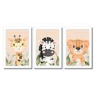 Kit Quadros Infantil Safari Aquarela 20X30 Com Vidro