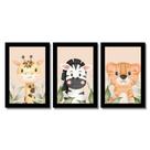 Kit Quadros Infantil Safari Aquarela 20X30 Com Vidro