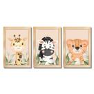 Kit Quadros Infantil Safari Aquarela 20X30 Com Vidro