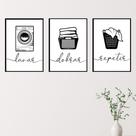 Kit Quadros Lavanderia Roupas Área Serviço Decoração 3 Peças