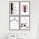 Kit Quadros Lavanderia Roupas Regras Rosa Decoração 4 Peças