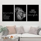 Kit Quadros Leão Judá Sala Decoração Preto 3 Peças 28x40cm