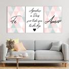 Kit Quadros Placas decorativas 3 peças 40x60 Fé Amor Agradeço a Deus