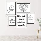Kit Quadros Sala Love Coração Felicidade Decoração 5 Peças