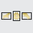 Kit Quadros Vazados Criptomoedas Trader com Detalhes em Acrílico Dourado