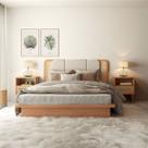 Kit Quarto Completo Cama Cabeceira 2 Mesas Lateral com Palha Natural MDF Freijó Dalla Costa
