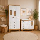 Kit Quarto Guarda Roupa c/ Cômoda Pingo Tela Branco Amêndoa