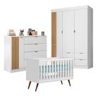 Kit Quarto Infantil Bebê Ayla Cômoda Guarda Roupa Berço Mini Cama Branco -Phoenix Baby