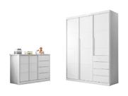 Kit Quarto Infantil Bebê Pérola Cômoda 4 Gavetas 2 Portas E Guarda Roupa 3 Portas 4 Gavetas Branco - Phoenix Baby