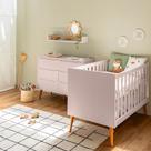 Kit Quarto Infantil Theo com Pés Retrô Mel - Berço + Cômoda - Rosa Fosco