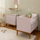 Kit Quarto Infantil Theo com Pés Square - Berço + Cômoda 3 Gavetas - Rosa