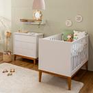 Kit Quarto Infantil Theo com Pés Square Mel - Berço + Cômoda 3 Gavetas - Branco Fosco