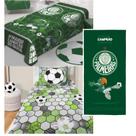 Kit Quarto Palmeiras Manta e Toalha com Jogo de Cama Futebol