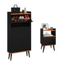 Kit Quarto Sapateira Vertical 3 Gavetas Basculantes Dark e Mesinha Lateral Pequena com Nicho Organizador Dream - Preto/Cinamomo RPM