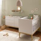 Kit Quarto Theo com Pés Square Natural - Berço + Cômoda 3 Gavetas e 1 Porta - Branco