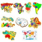 Kit Quebra-cabeça Mapas Ásia África Am. Norte e Sul Insular Istimico Antártida Europa Oceania Mundi