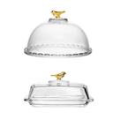 Kit Queijeira e Manteigueira Golden Bird em Cristal com Detalhes Dourados Transparente Wolff