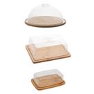Kit Queijeira + Manteigueira + Porta Frios De Bambu Com Tampa Em Plástico Lyor