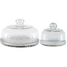 Kit Queijeira Vidro Grande E Pequena Base Decorada Veneza