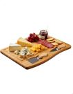Kit Queijo E Frios Inox Com Faca Espátula E Tabua Bambu Gourmet Jogo Completo Premium