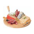 Kit Queijo Tabua em Bambu Com 4 Cortadores em Inox Mesa Posta Queijos e Vinhos - MUNDIART