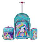 Kit Rabisk Unicórnio Verde Mochila Rodas + Lancheira +Estojo
