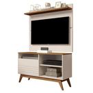 KIT RACK + PAINEL FNX 1.10m OFF WHITE / FREIJÓ CONJUNTO PARA TV ATÉ 43'' POL C/ PORTA PÉS MADEIRA RETRÔ