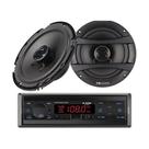 Kit Rádio Automotivo 1 Din Bluetooth com Controle Par de Alto Falantes Coaxial 6,5 70W