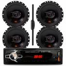 Kit Rádio Automotivo MP3 Kube KU 1100 Bluetooth com 4 Alto Falantes JBL 6 pol 6TRFX55 55W e Antena Universal Rádio ST900