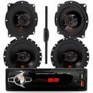 Kit Rádio Kube Automotivo MP3 Player KU1100 Bluetooth com 4 Alto Falantes JBL 6TRFX55 5TRFX55 6 e 5 Pol 55W e Antena Universal Stetsom ST900