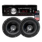 Kit Radio MP3 Player Automotivo SD Bluetooth Pendrive USB FM + Par Alto Falantes 6 Polegadas Extreme 110 watts