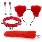 Kit Raposa Cor Vermelha Com Plug, Tiara, coleira, Prendedor
