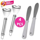 Kit Raspador Debulhador Milho Descascador Inox E Espátula Manteiga Serrilhada Cabo Branco