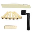 Kit Rastilho Plástico + Pestana Nut Plástico + 6 Pinos Violão Aço Folk + Encordoador Manivela Preto