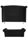 Kit Realeza Cabeceira De Cama Box e Calçadeira Baú Queen 160 Cm Suede Preto Eli Móveis