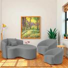 Kit Recamier Curvo Sala de Estar Inglaterra 150cm Lado Direito e 2 Poltronas Orgânica Luxo Amore Bouclé