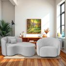 Kit Recamier Curvo Sala de Estar Inglaterra 150cm Lado Direito e Poltrona Orgânica Luxo Amore Linho Kit Recamier Curvo Sala de Estar Inglaterra 150cm Lado Direito e Poltrona Orgânica Luxo Amore Linho