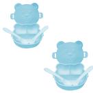 Kit Refeição C/ 2 Potes Ursinho C/ Divisórias+Talheres Azul