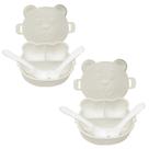 Kit Refeição C/2 Potes Ursinho C/ Divisórias+Talheres Branco