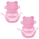 Kit Refeição C/ 2 Potes Ursinho C/ Divisórias+Talheres Rosa