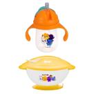 Kit Refeição Completo Bolofofos Bowl Tampa e Talher Copo Treinamento 360ml Com Alça Transição Infantil Zoop