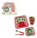 Kit Refeição Criança Bebê C/ Prato Tigela Copo Coruja Rosa
