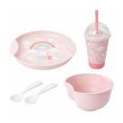 Kit Refeicao Infantil 5 Pecas Introducao Alimentar Plasutil Arco Iris Rosa 18813